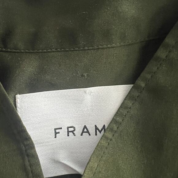 ♥️ FRAME Gillian Puff Sleeve Silk Shirt Surplus Green Long Sleeve Size M - Picture 12 of 14